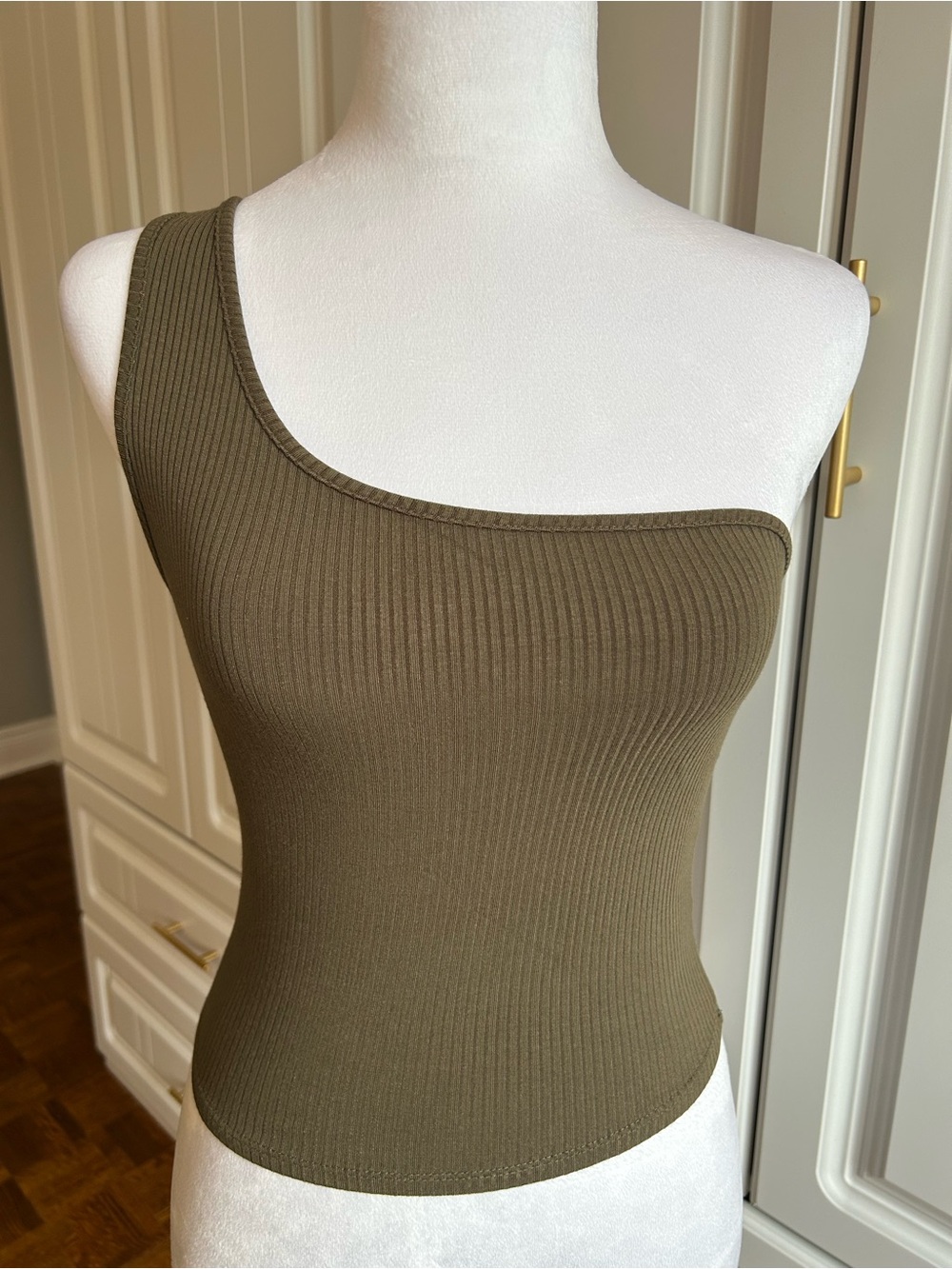 Garage Olive Green One-Shoulder Ribbed Tank